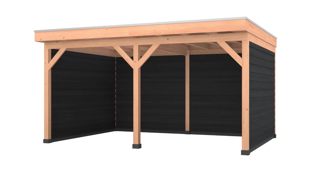 Douglas overkapping, 500 x 350, met achterwand en twee zijwanden, Westwood Comfort Zwart - Afbeelding 1